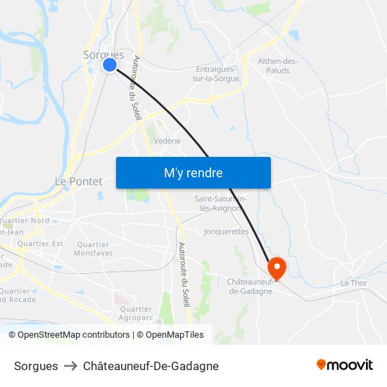 Sorgues to Châteauneuf-De-Gadagne map