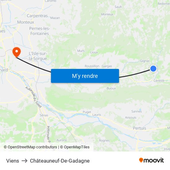 Viens to Châteauneuf-De-Gadagne map
