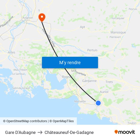 Gare D'Aubagne to Châteauneuf-De-Gadagne map