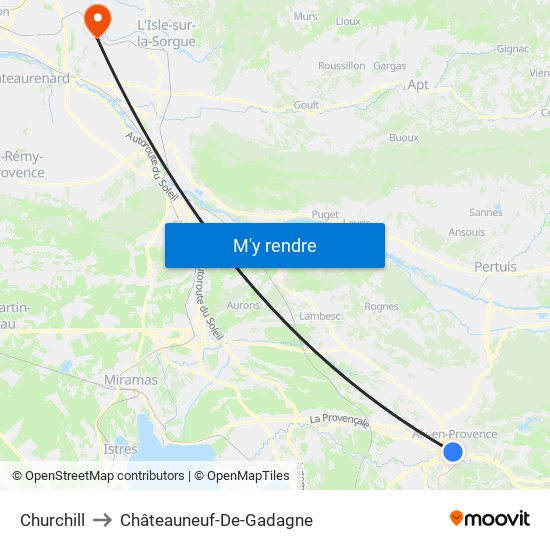 Churchill to Châteauneuf-De-Gadagne map