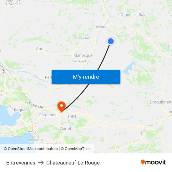 Entrevennes to Châteauneuf-Le-Rouge map