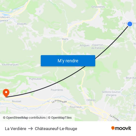 La Verdière to Châteauneuf-Le-Rouge map