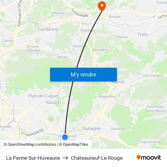 La Penne-Sur-Huveaune to Châteauneuf-Le-Rouge map