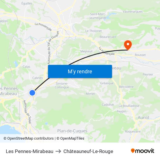 Les Pennes-Mirabeau to Châteauneuf-Le-Rouge map