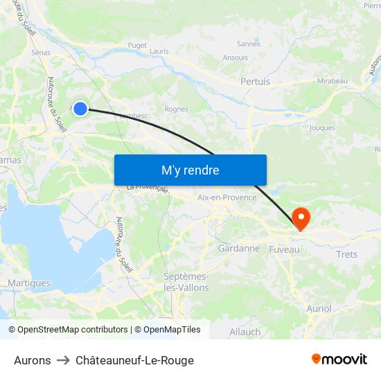 Aurons to Châteauneuf-Le-Rouge map