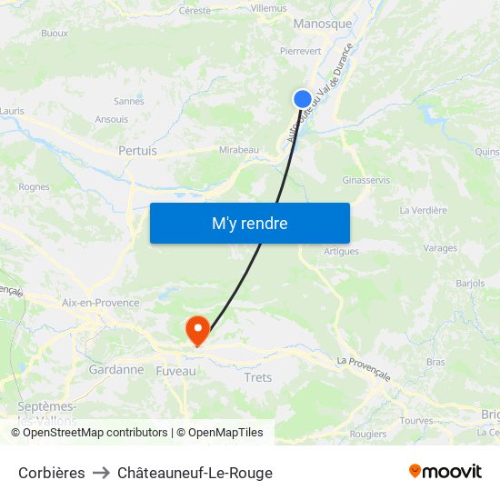 Corbières to Châteauneuf-Le-Rouge map