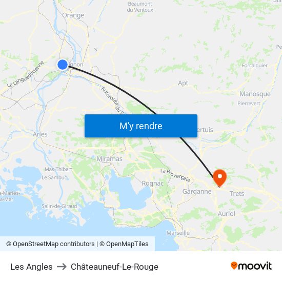 Les Angles to Châteauneuf-Le-Rouge map