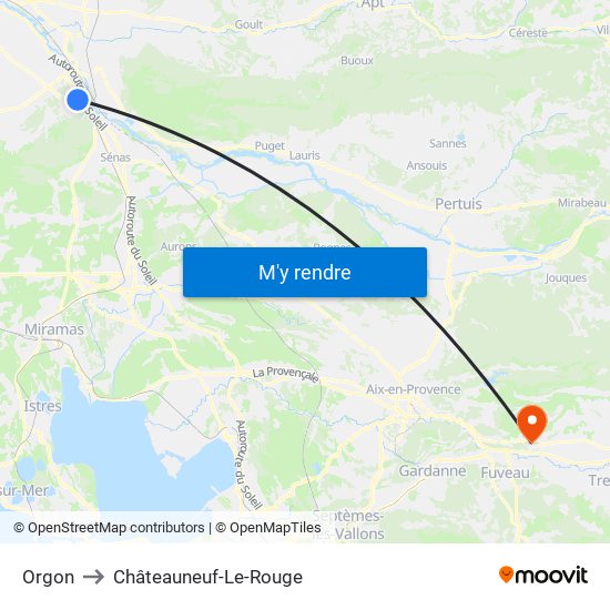 Orgon to Châteauneuf-Le-Rouge map