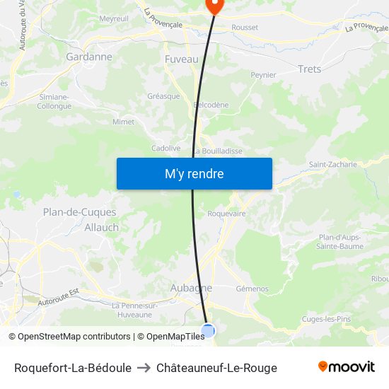 Roquefort-La-Bédoule to Châteauneuf-Le-Rouge map