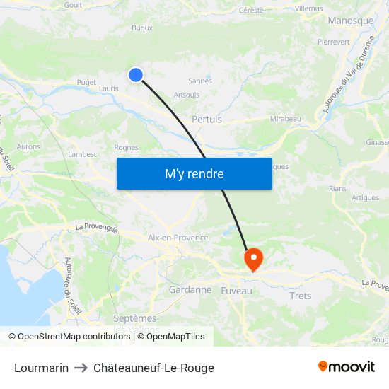 Lourmarin to Châteauneuf-Le-Rouge map