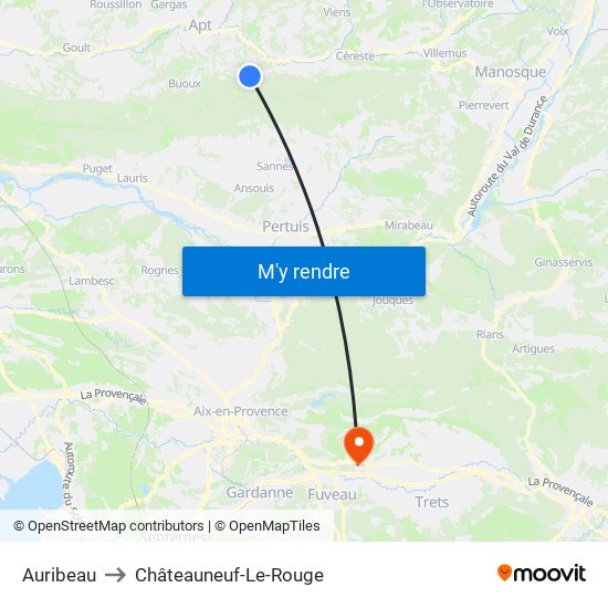 Auribeau to Châteauneuf-Le-Rouge map