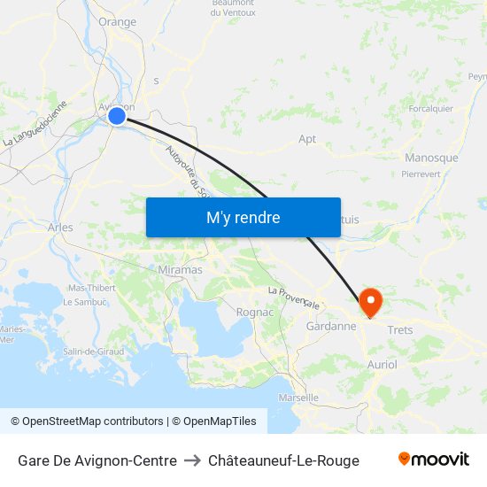 Gare De Avignon-Centre to Châteauneuf-Le-Rouge map