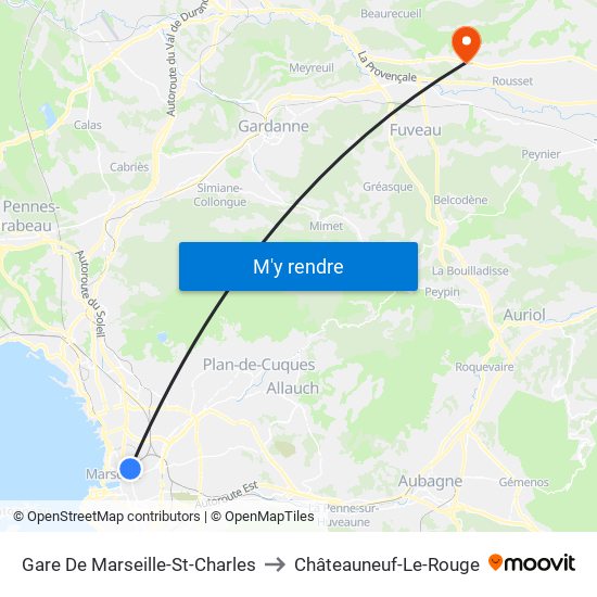Gare De Marseille-St-Charles to Châteauneuf-Le-Rouge map