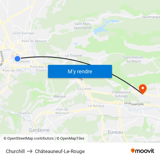 Churchill to Châteauneuf-Le-Rouge map