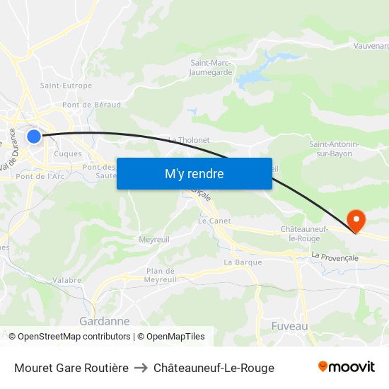 Mouret Gare Routière to Châteauneuf-Le-Rouge map