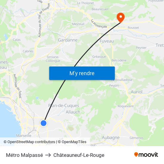 Métro Malpassé to Châteauneuf-Le-Rouge map