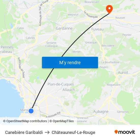 Canebière Garibaldi to Châteauneuf-Le-Rouge map