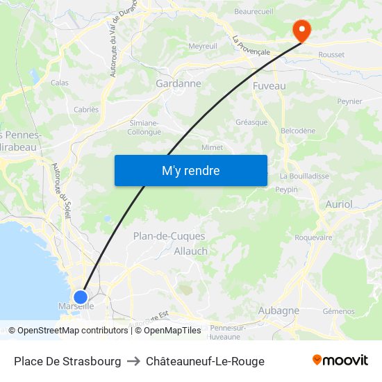 Place De Strasbourg to Châteauneuf-Le-Rouge map