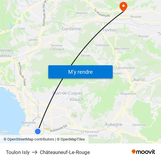 Toulon Isly to Châteauneuf-Le-Rouge map