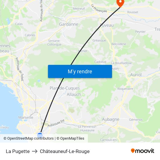 La Pugette to Châteauneuf-Le-Rouge map