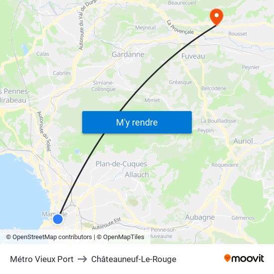 Métro Vieux Port to Châteauneuf-Le-Rouge map