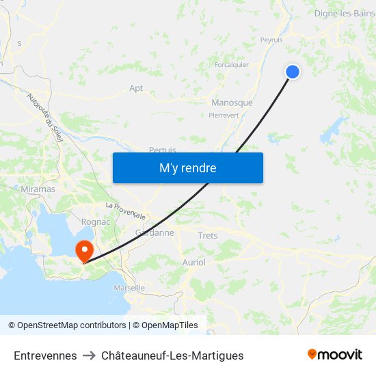 Entrevennes to Châteauneuf-Les-Martigues map