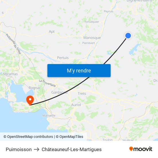 Puimoisson to Châteauneuf-Les-Martigues map