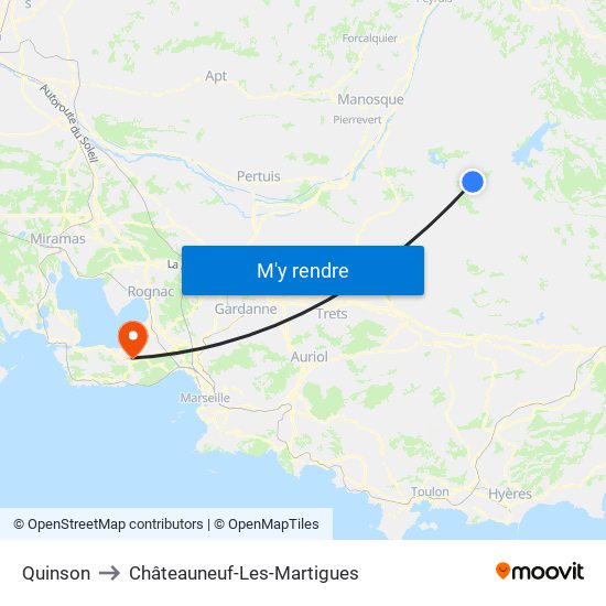 Quinson to Châteauneuf-Les-Martigues map