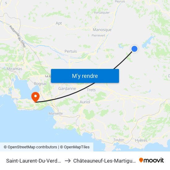 Saint-Laurent-Du-Verdon to Châteauneuf-Les-Martigues map