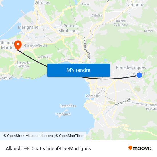 Allauch to Châteauneuf-Les-Martigues map