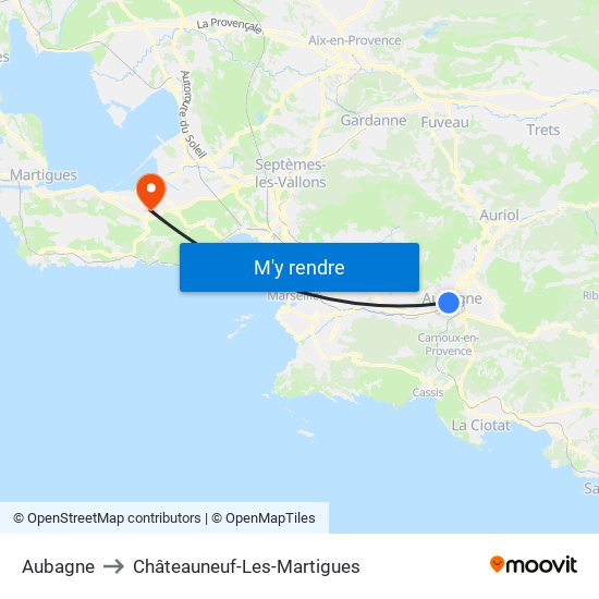 Aubagne to Châteauneuf-Les-Martigues map