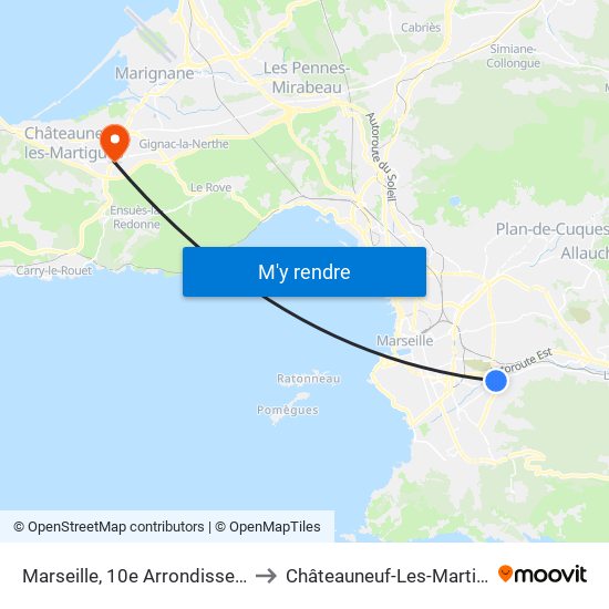 Marseille, 10e Arrondissement to Châteauneuf-Les-Martigues map