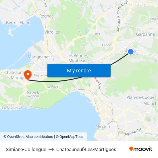 Simiane-Collongue to Châteauneuf-Les-Martigues map