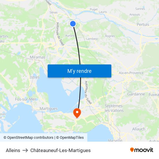 Alleins to Châteauneuf-Les-Martigues map