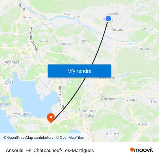 Ansouis to Châteauneuf-Les-Martigues map