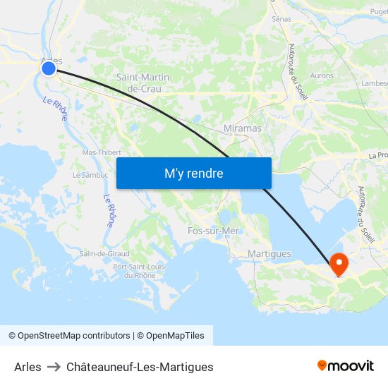 Arles to Châteauneuf-Les-Martigues map