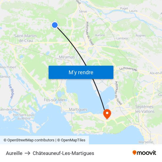 Aureille to Châteauneuf-Les-Martigues map