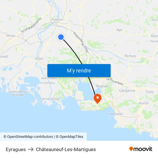 Eyragues to Châteauneuf-Les-Martigues map