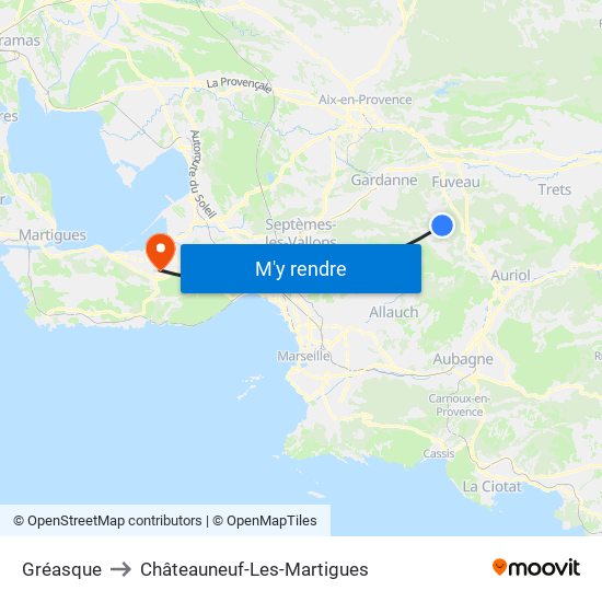 Gréasque to Châteauneuf-Les-Martigues map