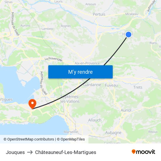 Jouques to Châteauneuf-Les-Martigues map