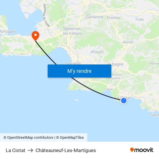 La Ciotat to Châteauneuf-Les-Martigues map