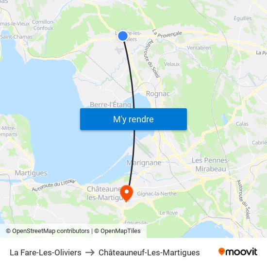 La Fare-Les-Oliviers to Châteauneuf-Les-Martigues map
