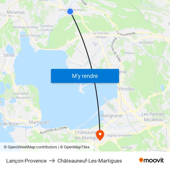 Lançon-Provence to Châteauneuf-Les-Martigues map