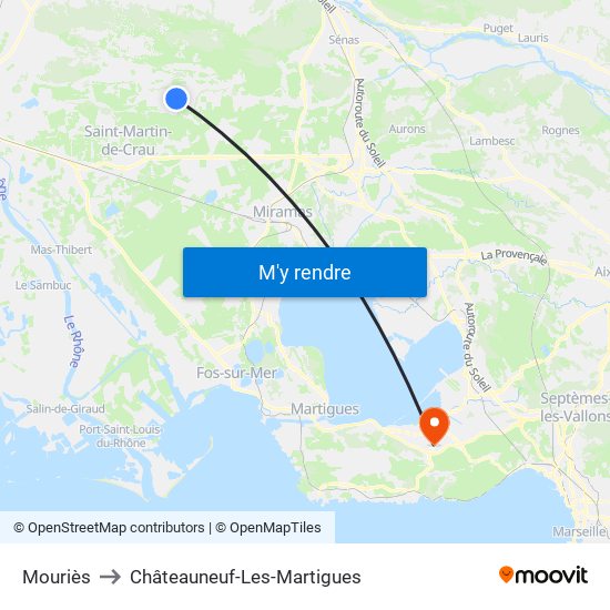 Mouriès to Châteauneuf-Les-Martigues map