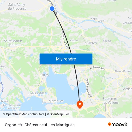 Orgon to Châteauneuf-Les-Martigues map