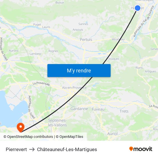 Pierrevert to Châteauneuf-Les-Martigues map