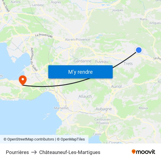 Pourrières to Châteauneuf-Les-Martigues map