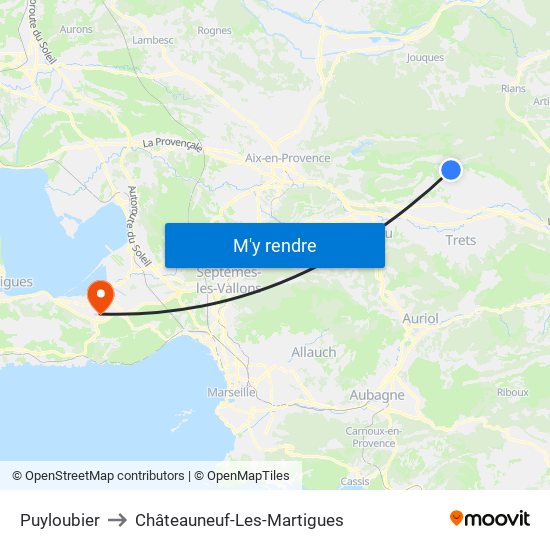 Puyloubier to Châteauneuf-Les-Martigues map
