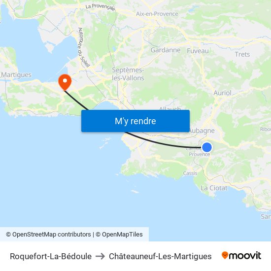 Roquefort-La-Bédoule to Châteauneuf-Les-Martigues map