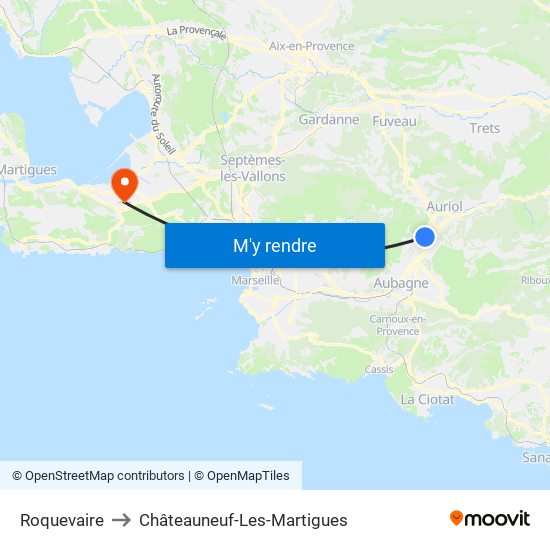 Roquevaire to Châteauneuf-Les-Martigues map